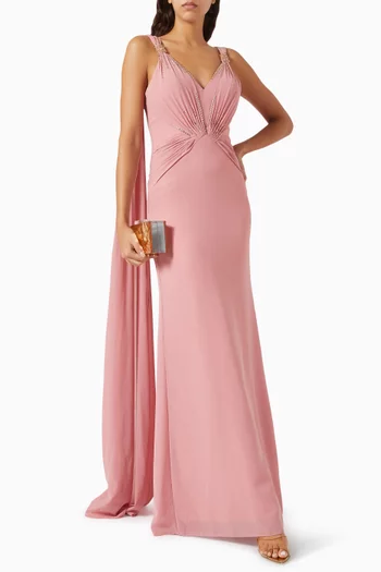 Crystal-embellished Cape Gown in Chiffon
