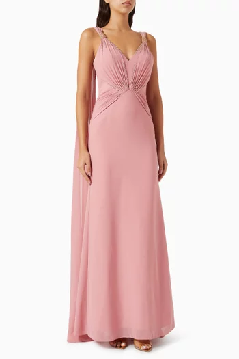Crystal-embellished Cape Gown in Chiffon
