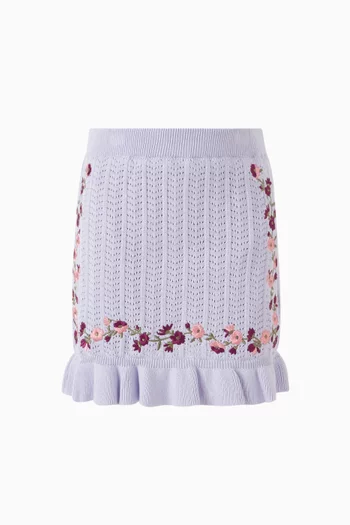 Sandy Floral-embroidered Knit Skirt