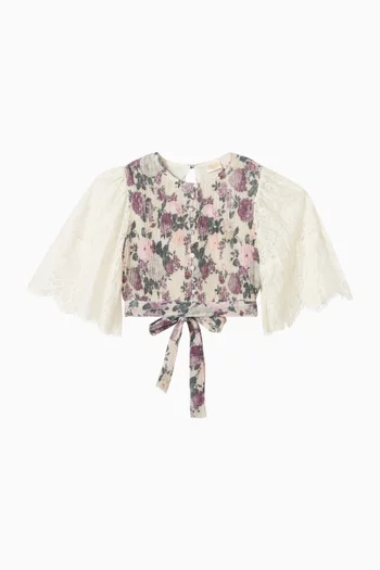 بلوزة ستارليت بنقشة زهور قماش بليسيه