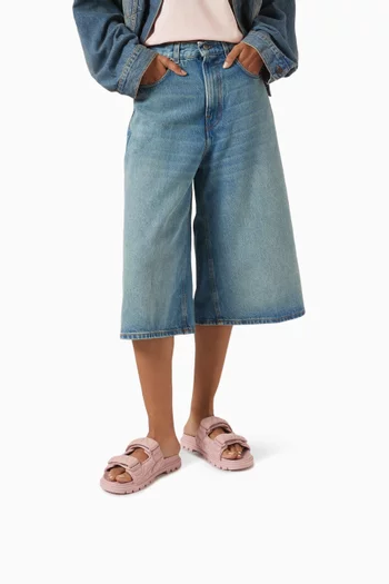 Sculpted C Quilted Slide Sandals in Denim