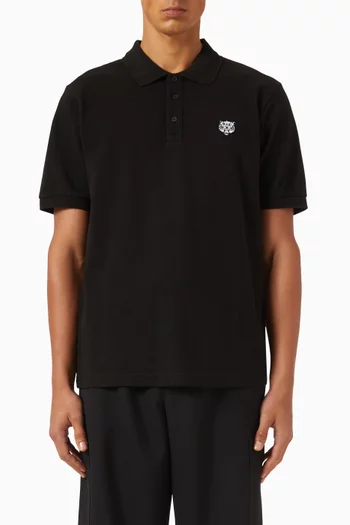 تي شيرت بولو بقصة ضيقة مزين بنمر يبتسم قطن بيكيه