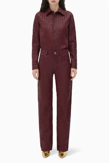 Straight-leg Pants in Intrecciato Leather
