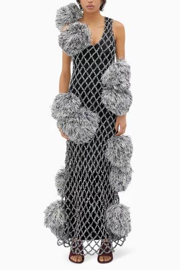 Crochet Pompom Dress in Paper-mesh
