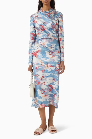 Draped Floral-print Dress