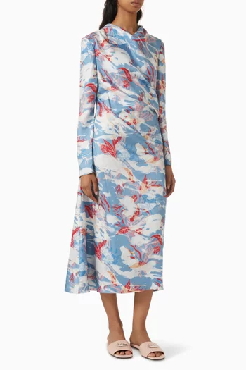 Draped Floral-print Dress