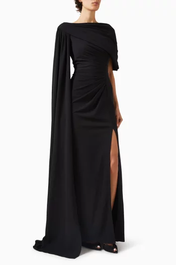 Acadia Shawl Draped Gown in Crepe