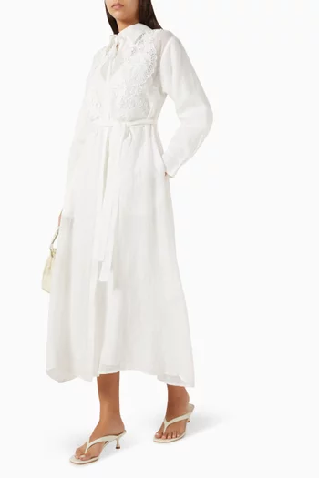 Lace Belted Shirt Midi Dress