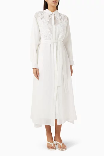 Lace Belted Shirt Midi Dress