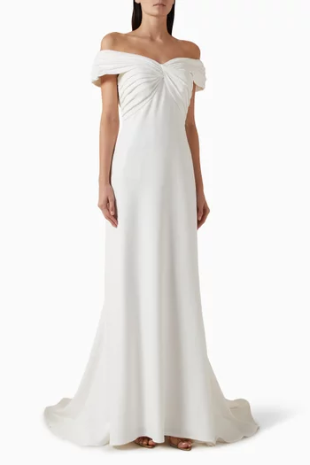 Winslow Pleated V-back Gown in Crepe