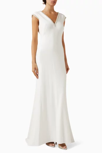 Marcellina Pearl-trim Gown in Crepe
