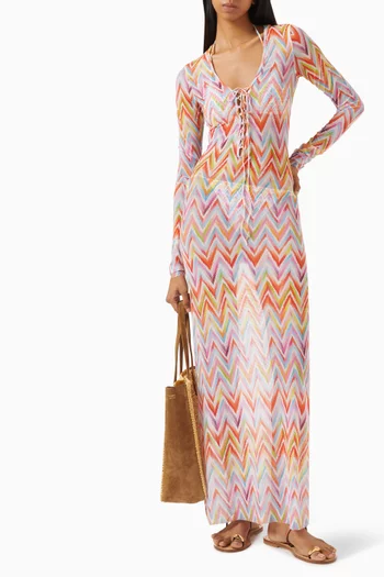 فستان للارتداء فوق ملابس السباحة بنقشة خطوط متعرجة تول