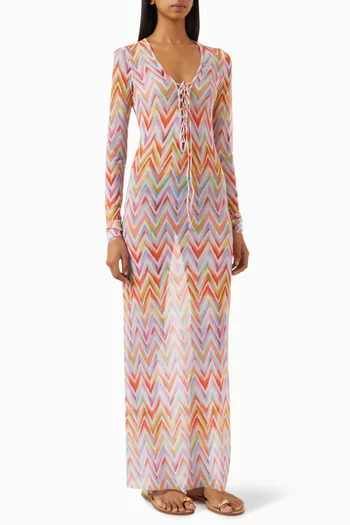 فستان للارتداء فوق ملابس السباحة بنقشة خطوط متعرجة تول