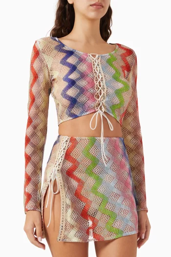 Lace-front Knit Crop Top