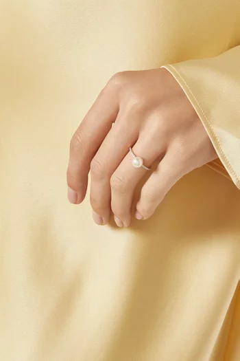Kiku Pearl & Diamond Ring in 18kt Yellow Gold