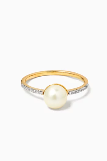 Kiku Pearl & Diamond Ring in 18kt Yellow Gold