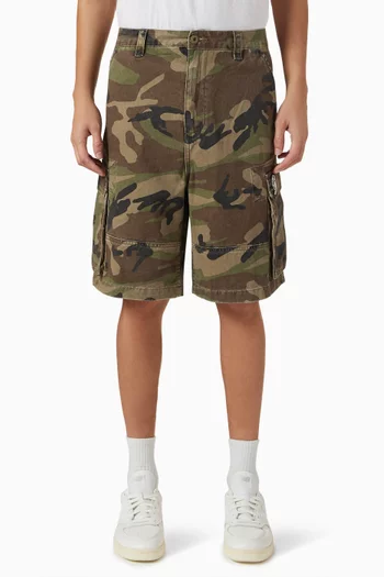 Distressed Camo Cargo Shorts in Cotton