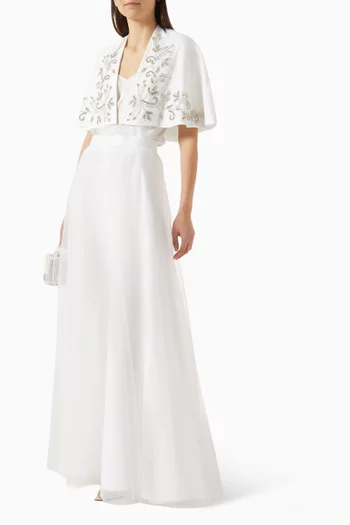 طقم تنورة وكاب بتطريزات