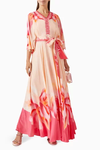 Floral-print Belted Maxi Dress