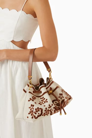 Cinch Openwork Shoulder Bag in Canvas & Leather