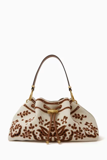 Cinch Openwork Shoulder Bag in Canvas & Leather