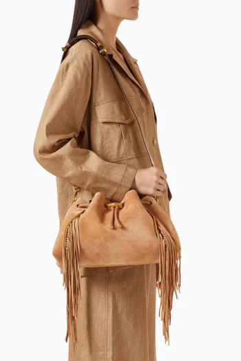 Cinch Fringed Shoulder Bag in Suede