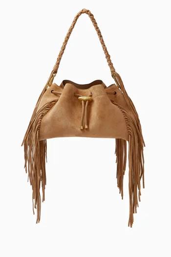 Cinch Fringed Shoulder Bag in Suede