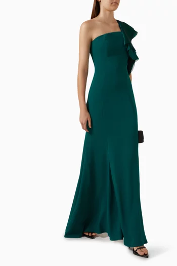 One-shoulder Ruffle Gown