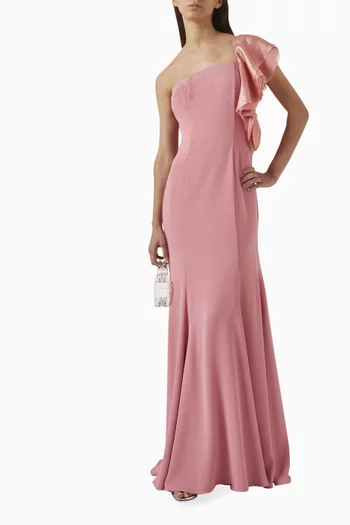 One-shoulder Ruffle Gown