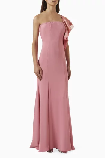 One-shoulder Ruffle Gown
