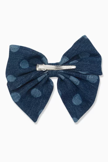 Polka Dot Bow Clip in Denim