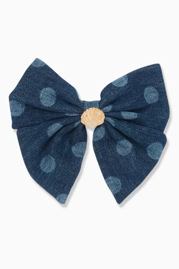 Polka Dot Bow Clip in Denim