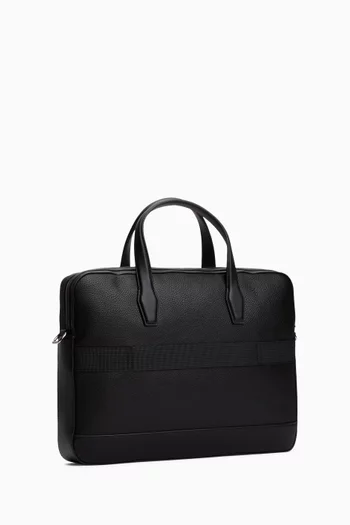 Metal Logo Laptop Bag in Grained Faux Leather