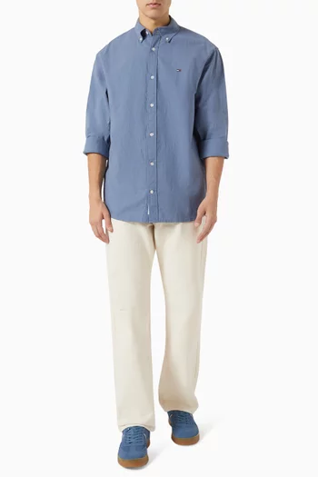 قميص بقصة عادية مزيج قطن وكتان