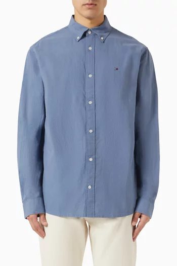 قميص بقصة عادية مزيج قطن وكتان