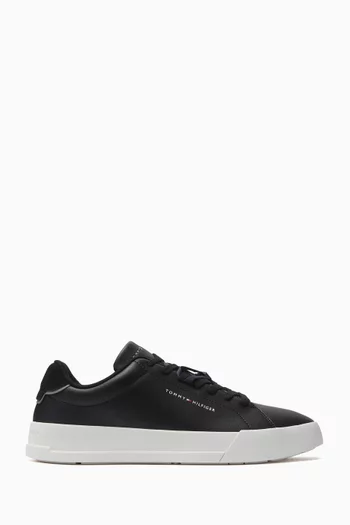 Contrast Heel Court Sneakers in Leather Mix