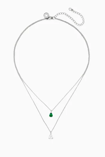 قلادة بسلسلة مزدوجة مرصعة بأحجار زركونيا نحاس مطلي روديوم