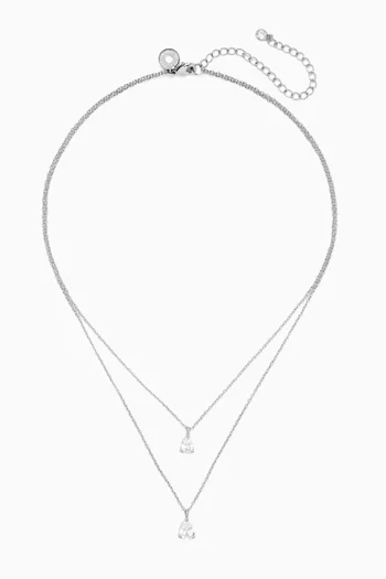 CZ Double Chain Necklace in Rhodium-plated Brass