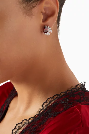 CZ Pear Stud Earrings in Rhodium-plated Brass