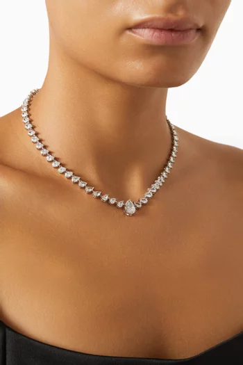 CZ Pear Collar Necklace in Rhodium-plated Brass