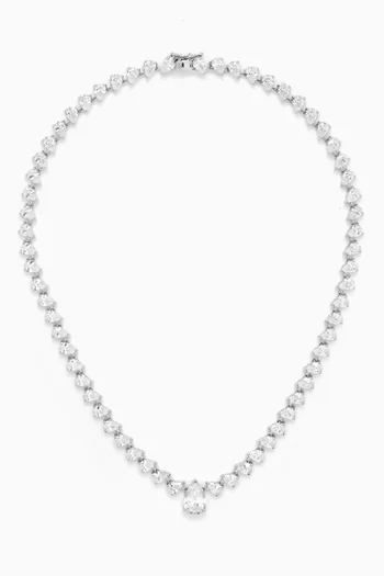 CZ Pear Collar Necklace in Rhodium-plated Brass