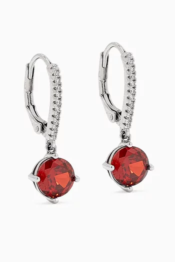 CZ Round Drop Earrings in Rhodium-plated Brass