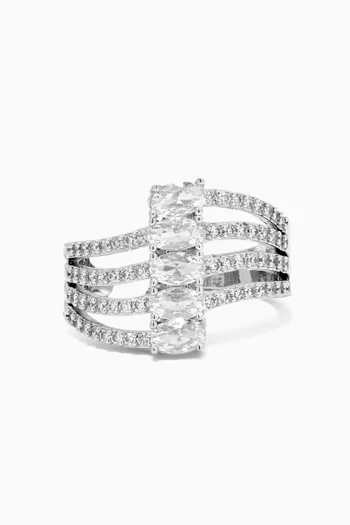 CZ Oval Multi-row Ring in Rhodium-plated Brass