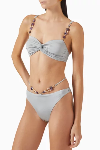 Stone Embellished Twist Bikini Set