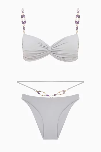 Stone Embellished Twist Bikini Set