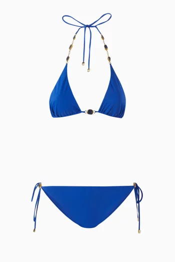 Lapis Lazuli & Pearl Embellished Triangle Bikini Set