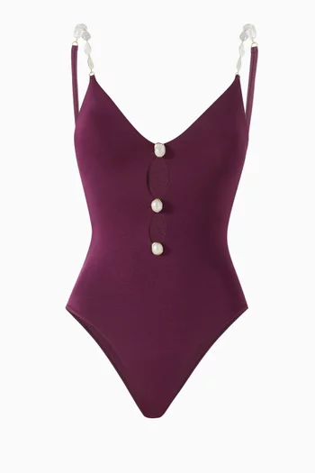 Pearl Button Embellished Cutout One-piece Swimsuit