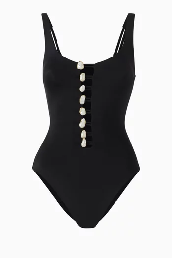 Pearl Button Embellished One-piece Swimsuit