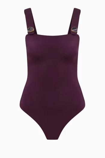 Amethyst Button Embellished One-piece Swimsuit