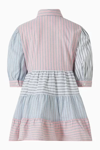 فستان بنمط قميص بطبقات متعددة وخطوط مختلفة قطن مطاطي